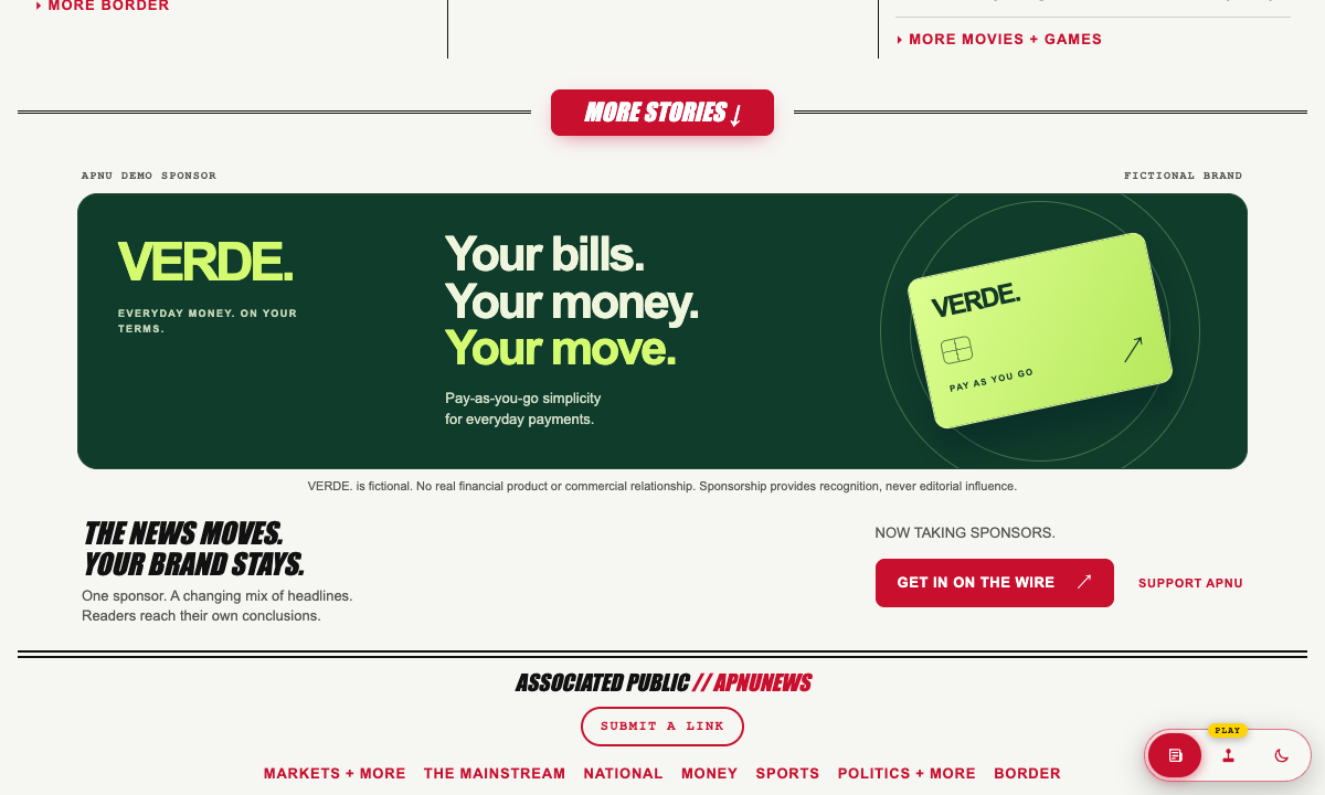APNU newswire ending with the VERDE demonstration banner and sponsorship invitation above its footer